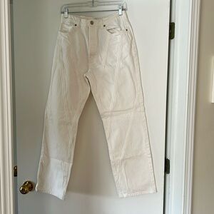 Women’s Straight Textured 100% Cotton White Jeans